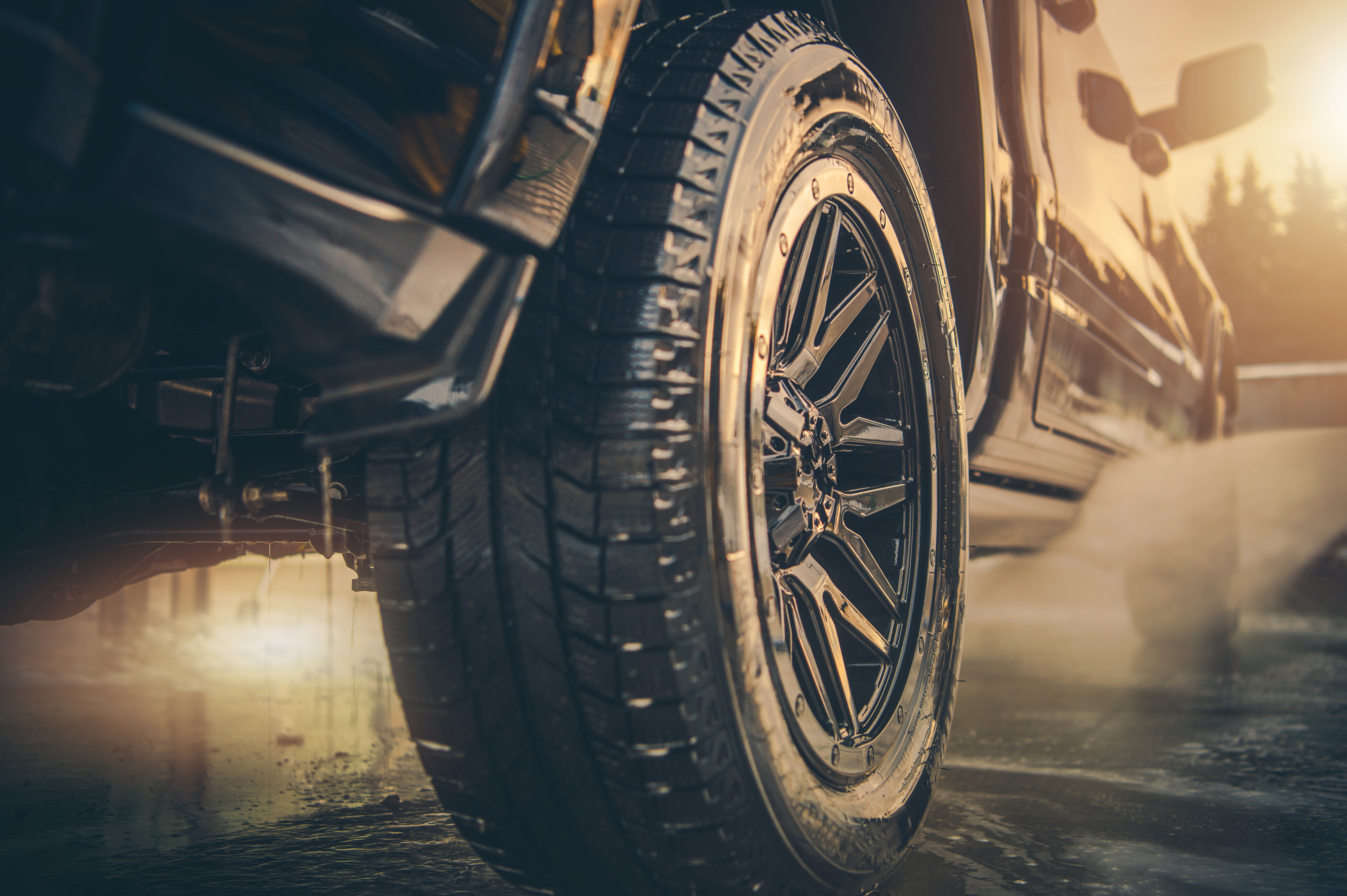 Detailed Pressure Washing Commercial Pickup Truck in a Car Wash Using Manual Washer. Business Vehicle Maintenance. Transportation Theme.