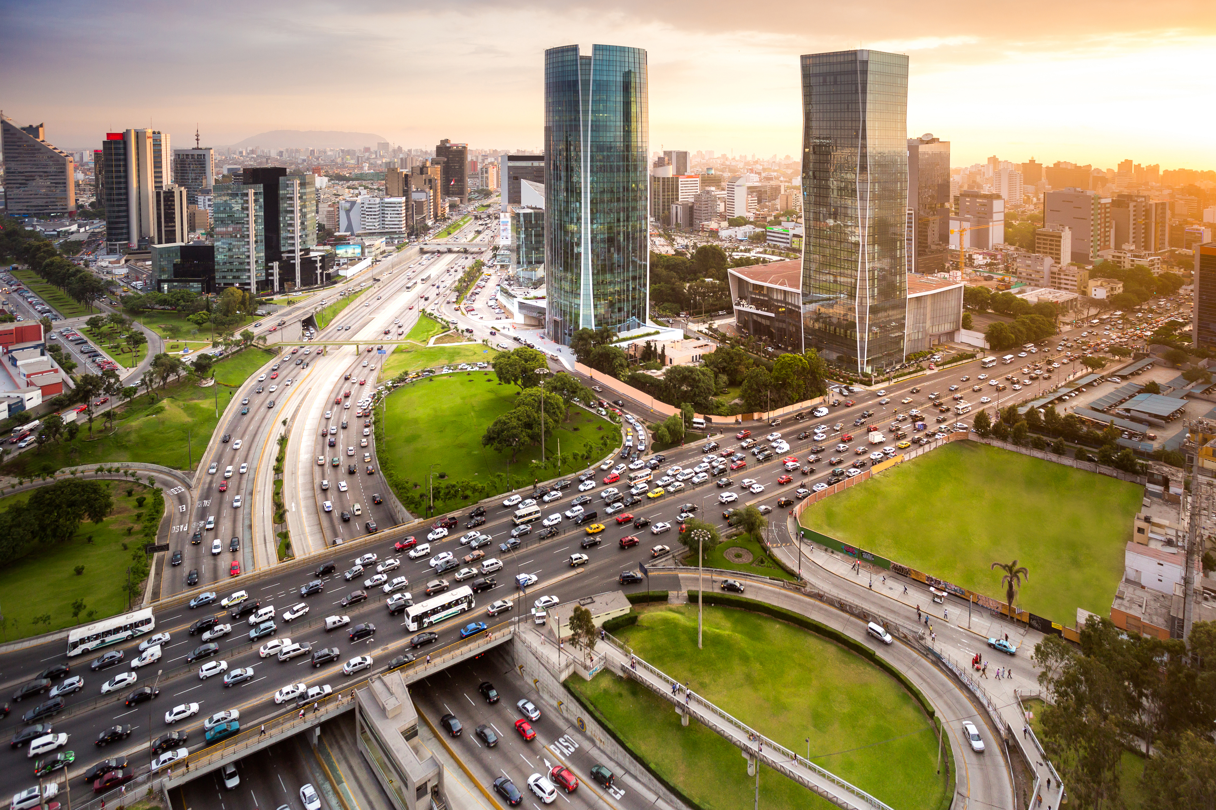 Panoramic View of Javier Prado avenue and Limas Highway, In Lima, peru